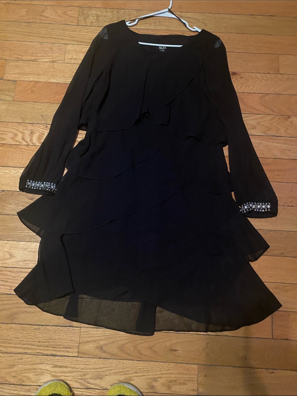 Alfani Black Long-Sleeve Layered Dress with Beaded Cuffs